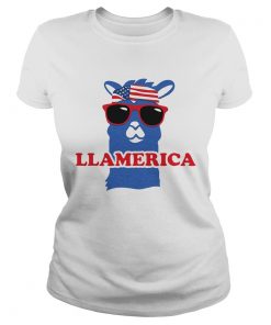 Llamerica llama with American flag headband ladies tee