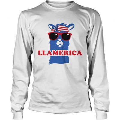 Llamerica llama with American flag headband longsleeve tee