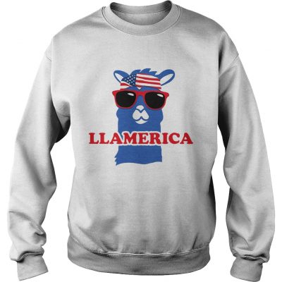 Llamerica llama with American flag headband sweatshirt