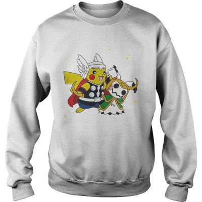 Pikachu Thor helping Mimikyu Loki sweatshirt