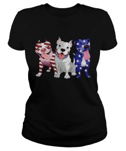 Three Pitbull American Flag ladies tee