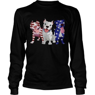 Three Pitbull American Flag longsleeve tee