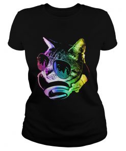 Premium Rainbow Music Cat LGBT Pride Cat ladies tee