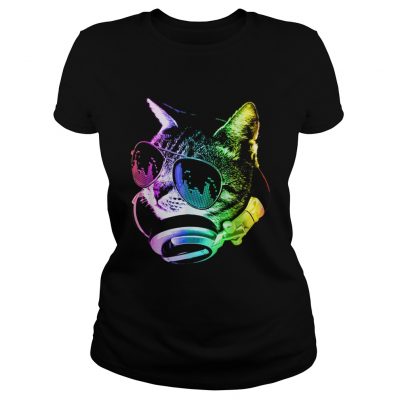 Premium Rainbow Music Cat LGBT Pride Cat ladies tee