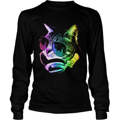 Premium Rainbow Music Cat LGBT Pride Cat longsleeve tee