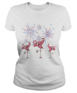 Dabbing Flamingo With Wine Glass Firework 4th Of July American Flag ladies tee