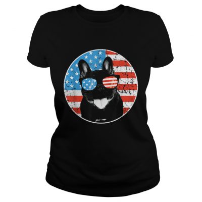 4th Of July Dog American Flag French Bulldog ladies tee