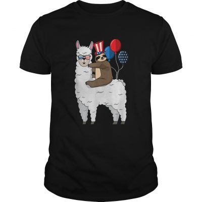 Guys 4th Of July Llama and Sloth USA Patriotic American Flag shirt