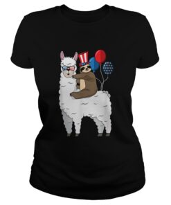 4th Of July Llama and Sloth USA Patriotic American Flag ladies tee