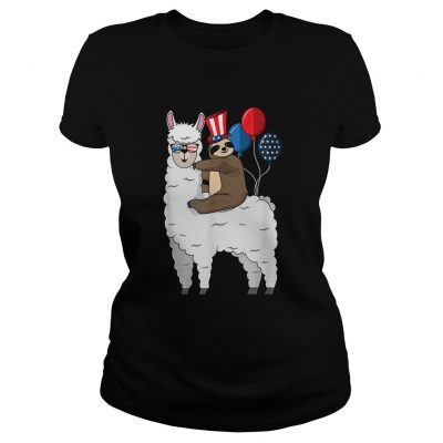 4th Of July Llama and Sloth USA Patriotic American Flag ladies tee