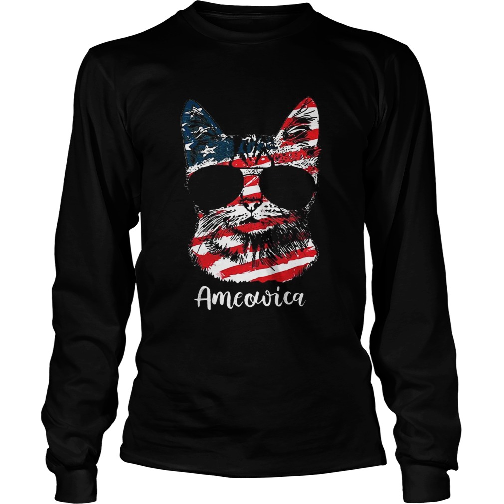 Ameowica 4th of July party meow cat American flag LongSleeve