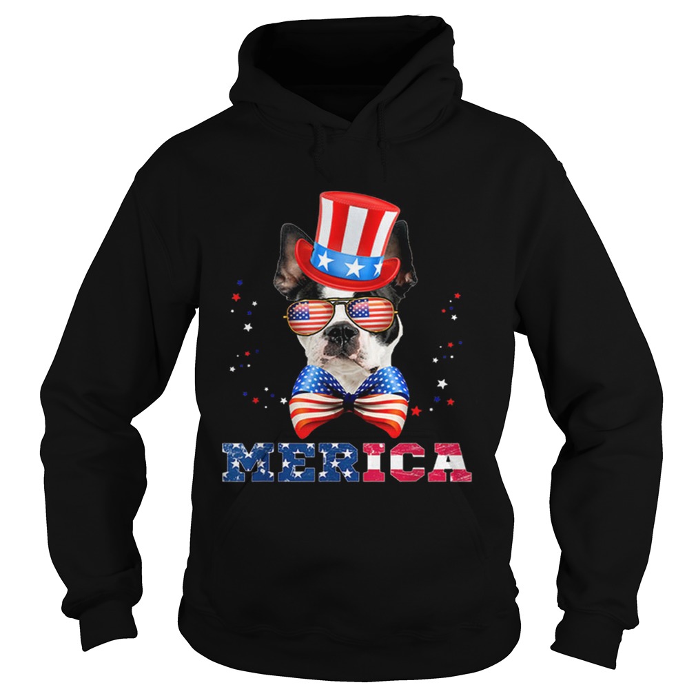 American Flag Merica Patriotic Boston Terrier 4th of July Hoodie