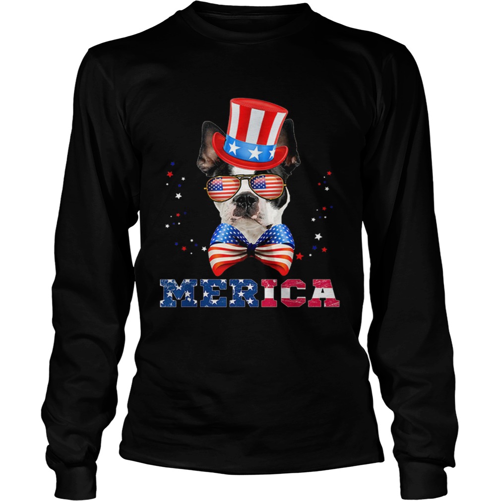 American Flag Merica Patriotic Boston Terrier 4th of July LongSleeve