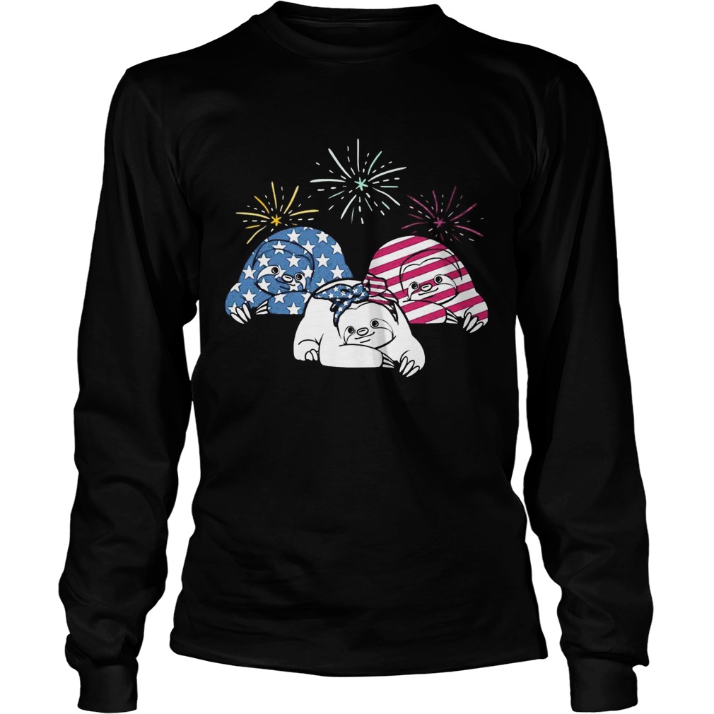 American Flag Sloths For Independence Day Funny T LongSleeve