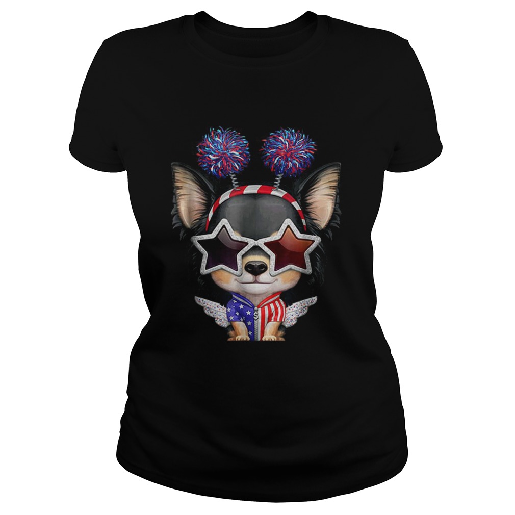 Black White And Tan Long Coat Chihuahua Usa Patriotic Classic Ladies