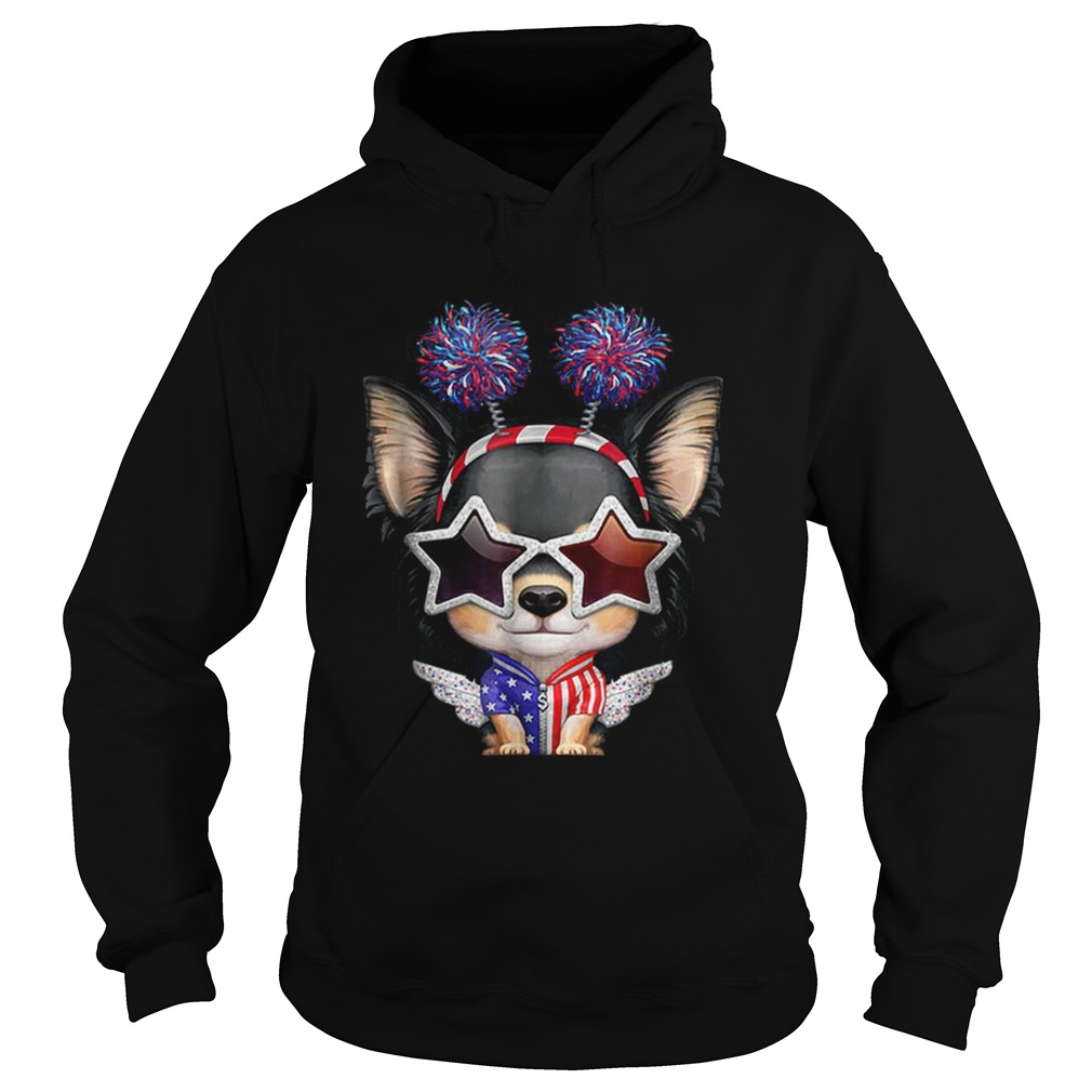 Black White And Tan Long Coat Chihuahua Usa Patriotic Hoodie