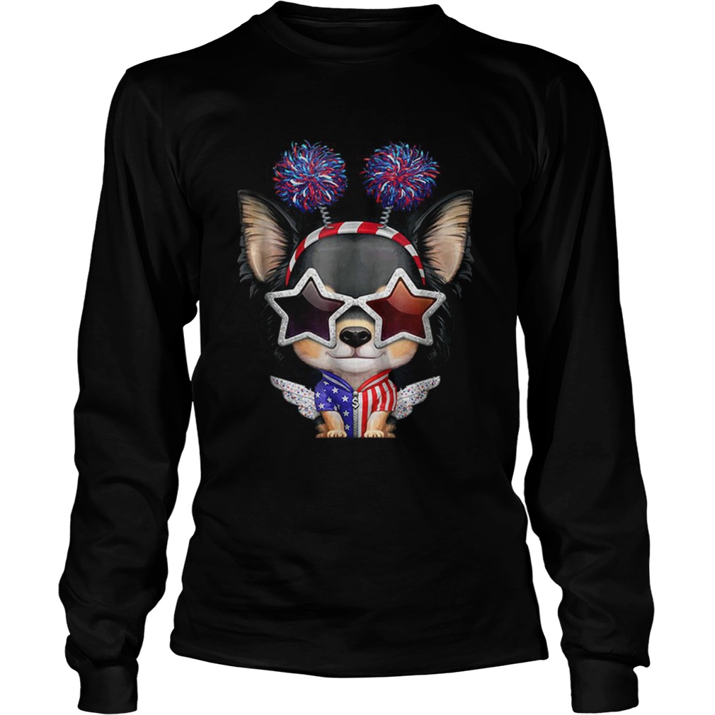 Black White And Tan Long Coat Chihuahua Usa Patriotic LongSleeve