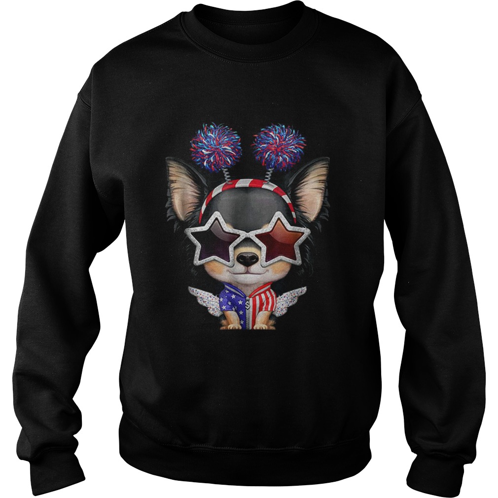 Black White And Tan Long Coat Chihuahua Usa Patriotic Sweatshirt