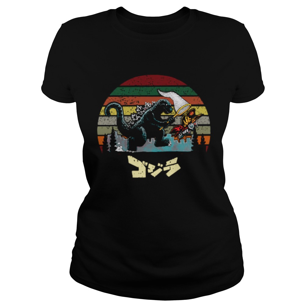 Godzilla catching kaiju vintage sunset Classic Ladies