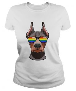 Original Doberman Pinscher Face Rainbow Sunglasses LGBT Pride Shirt Classic Ladies