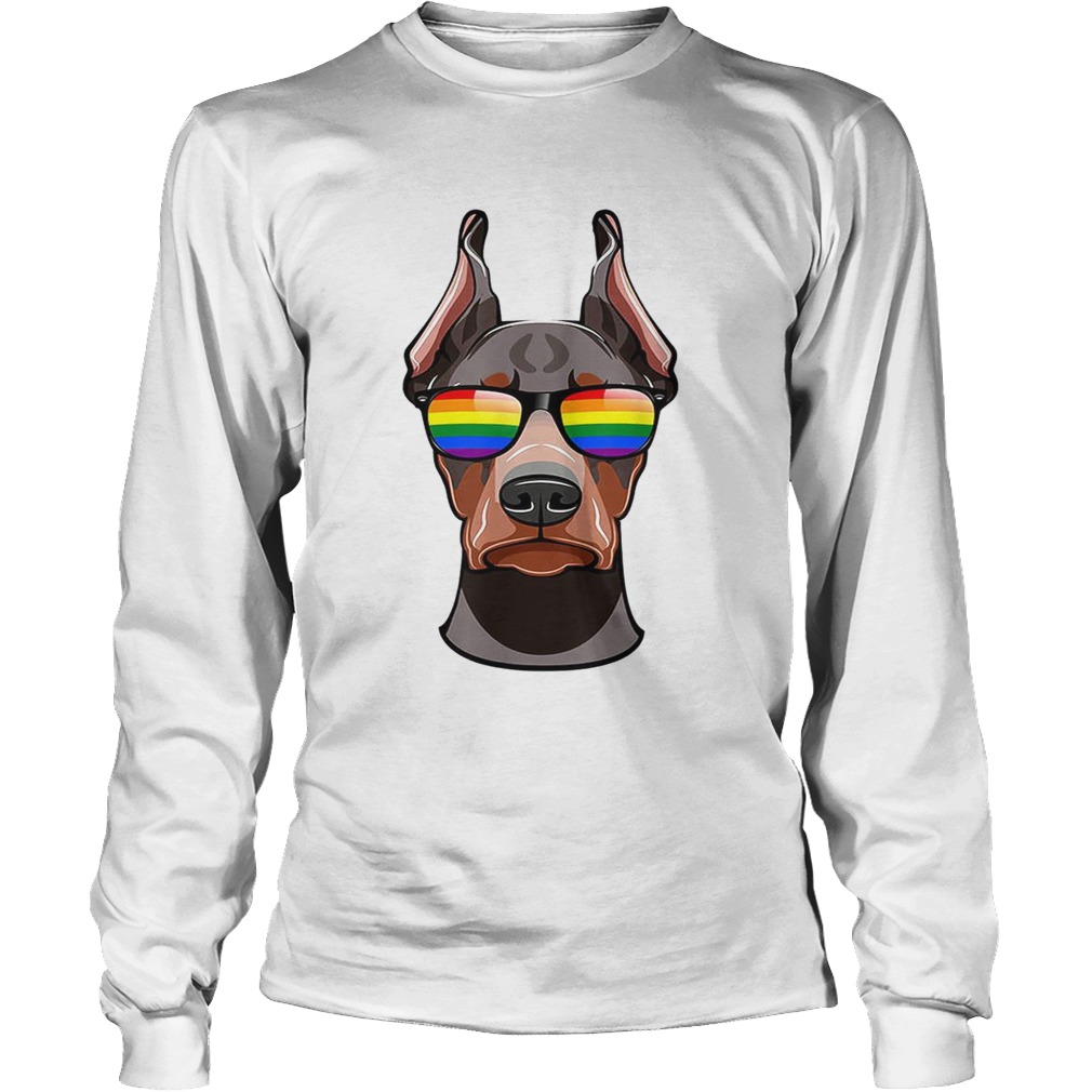 Original Doberman Pinscher Face Rainbow Sunglasses LGBT Pride Shirt LongSleeve