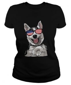 Original Funny Patriotic Dog Husky 4th Of July Usa Flag Shirt Classic Ladies