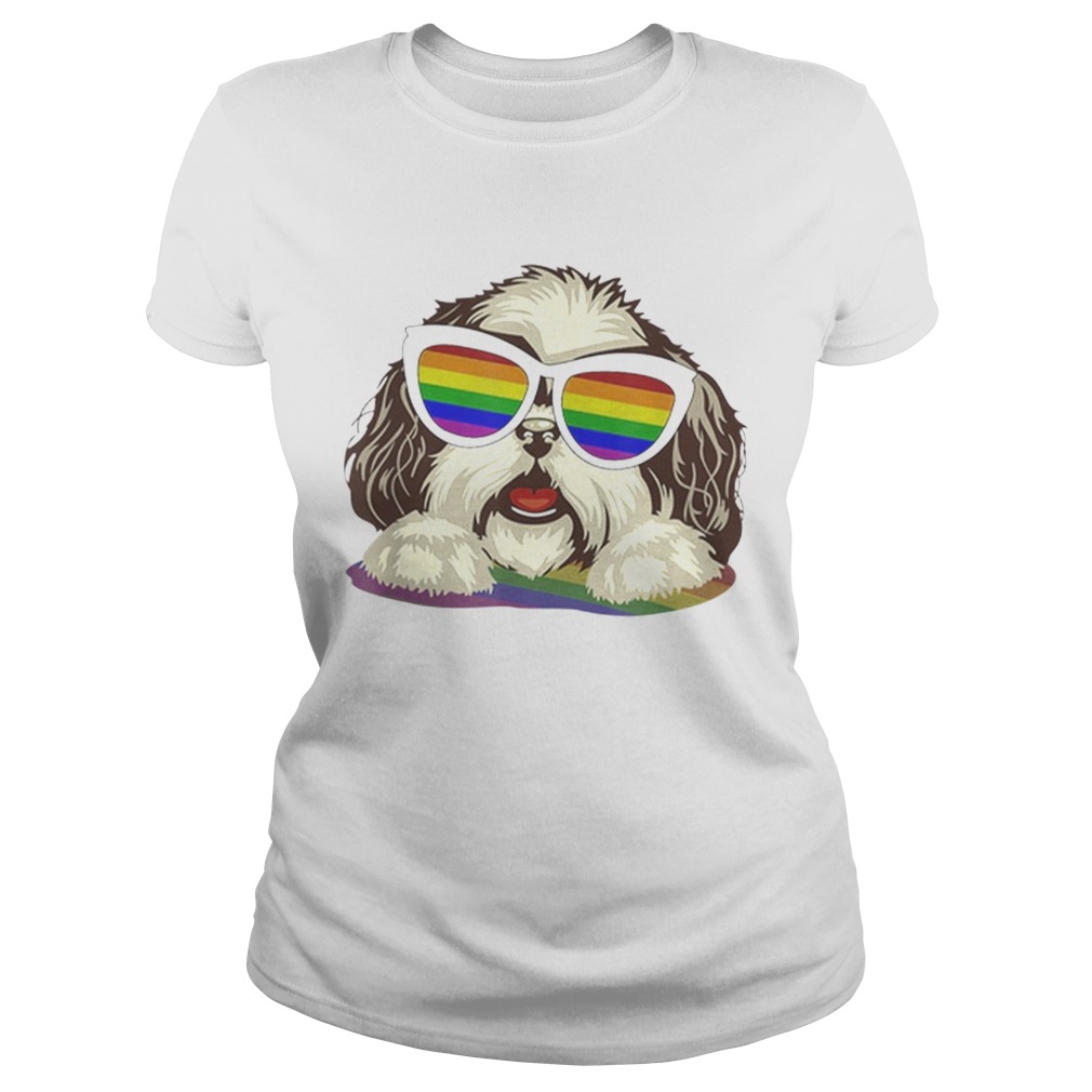 Original Shih Tzu Dog Gay Pride Flag Sunglasses LgbtDog Lovers Shirt Classic Ladies