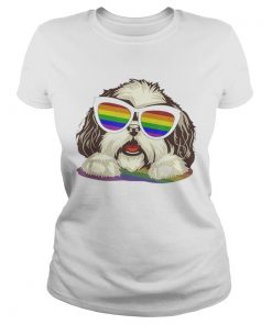 Original Shih Tzu Dog Gay Pride Flag Sunglasses LgbtDog Lovers Shirt Classic Ladies