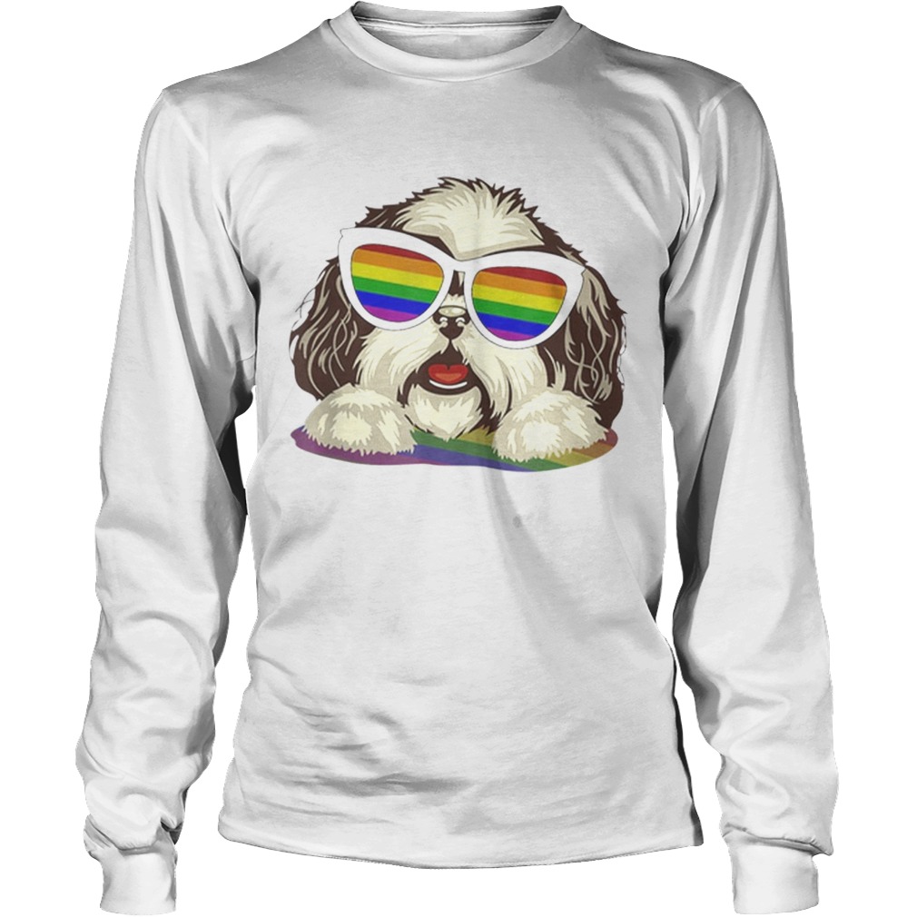 Original Shih Tzu Dog Gay Pride Flag Sunglasses LgbtDog Lovers Shirt LongSleeve