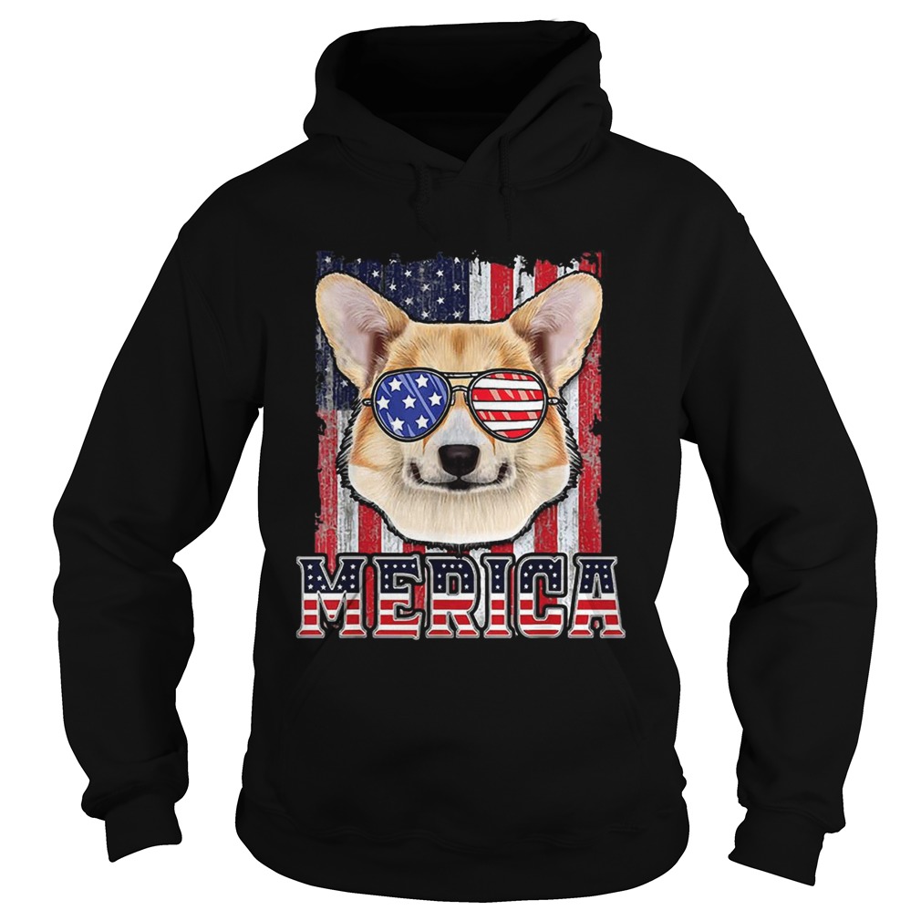 Pembroke Welsh Corgi Merica American Flag 4th Of July Hoodie