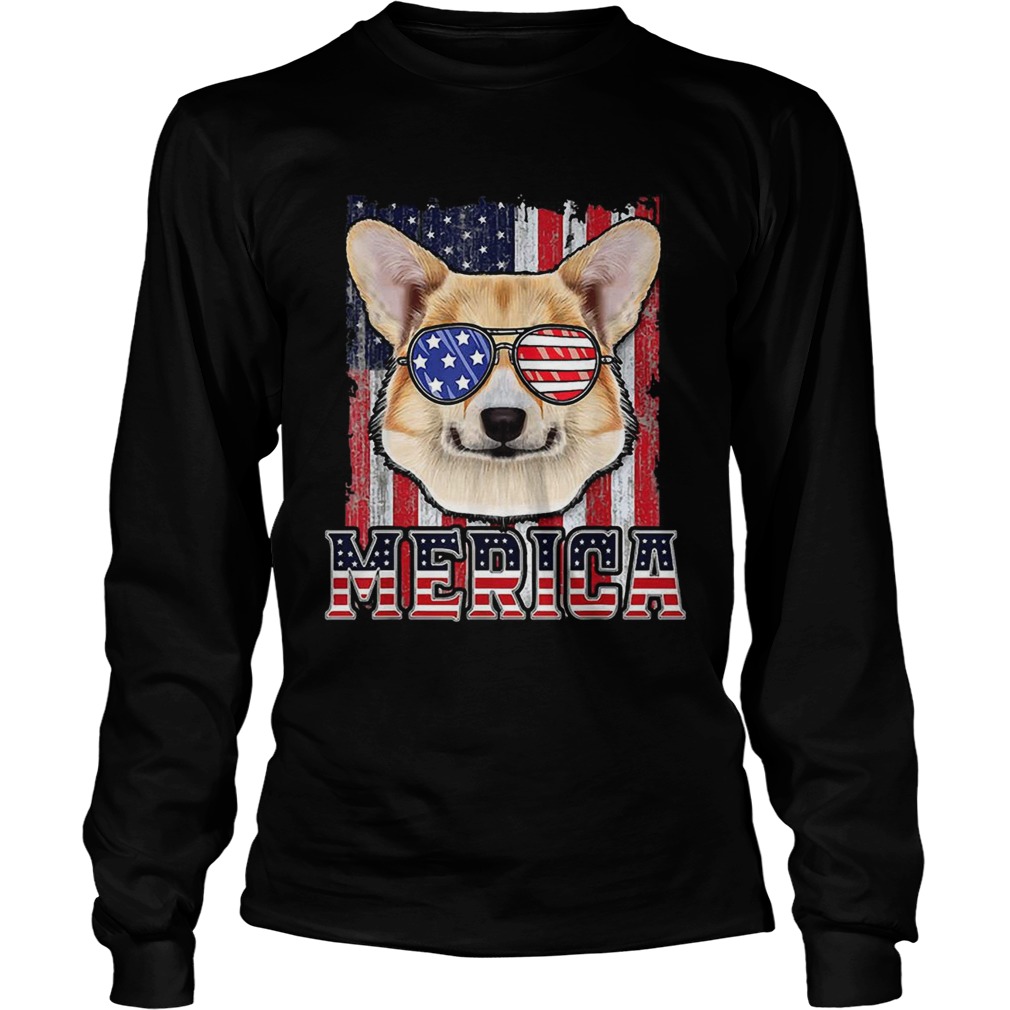 Pembroke Welsh Corgi Merica American Flag 4th Of July LongSleeve