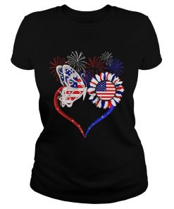 Premium Fireworks Butterfly love sunflower American flag  Classic Ladies