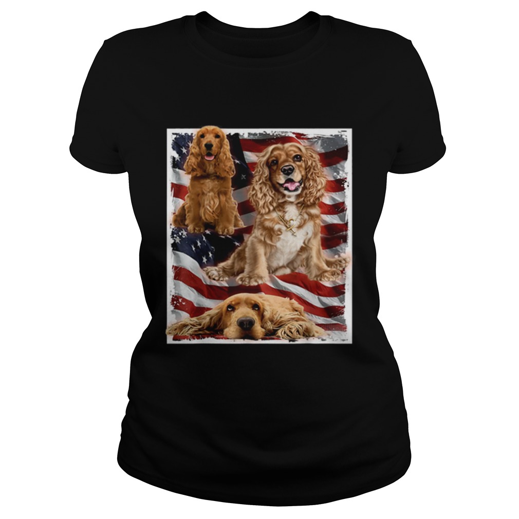 Premium Patriotic Dog Cocker Spaniel Usa American Flag Tee Shirt Classic Ladies