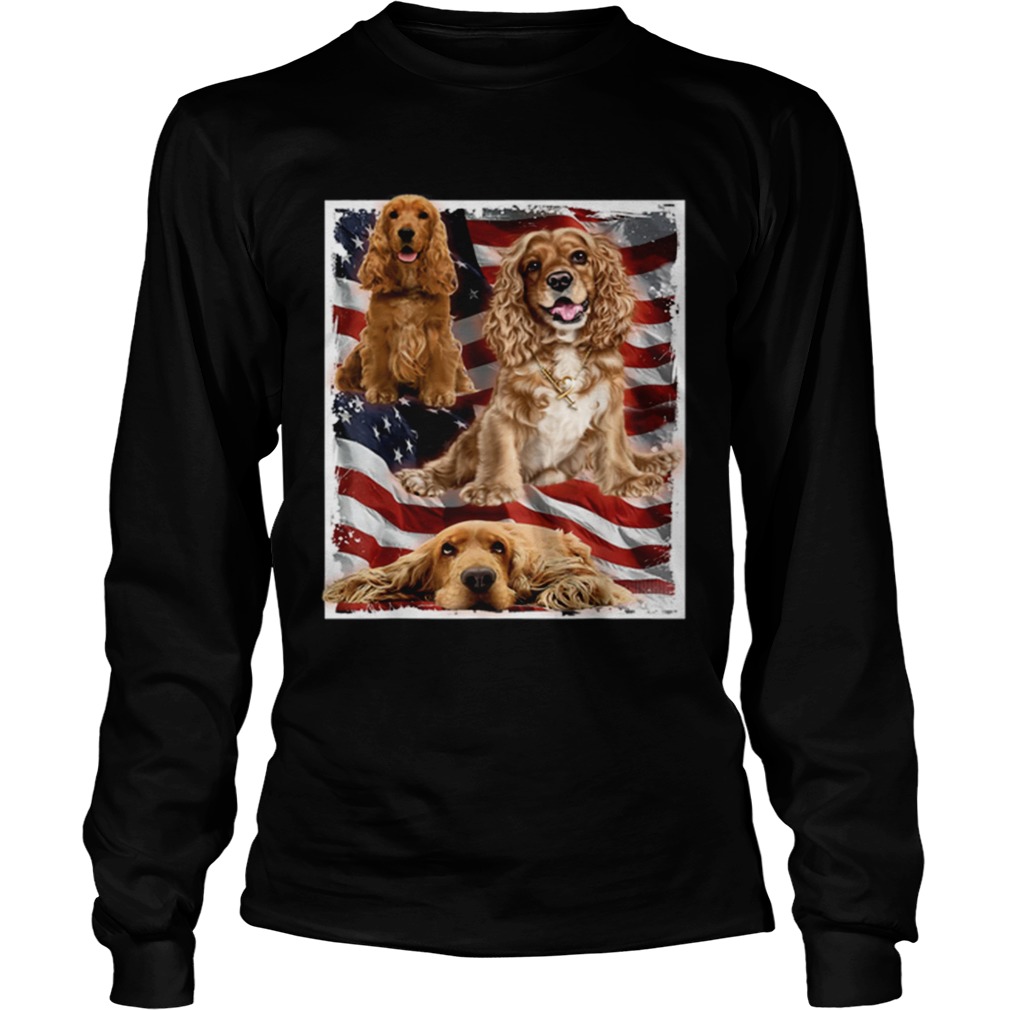 Premium Patriotic Dog Cocker Spaniel Usa American Flag Tee Shirt LongSleeve