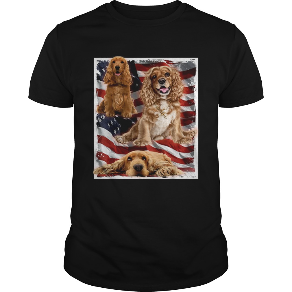 Premium Patriotic Dog Cocker Spaniel Usa American Flag Tee Shirt