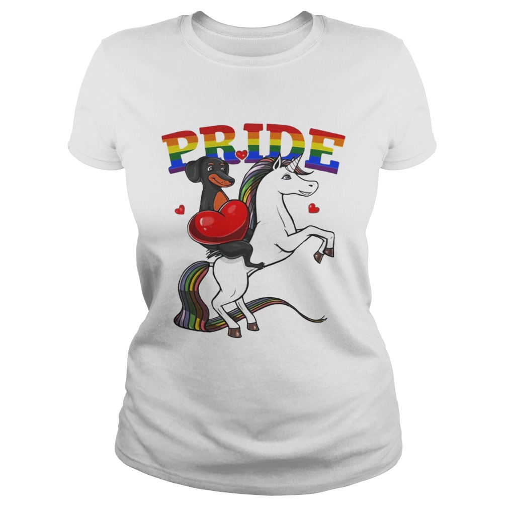 Pride Dachshund Riding Unicorn LGBT Pride Shirt Classic Ladies