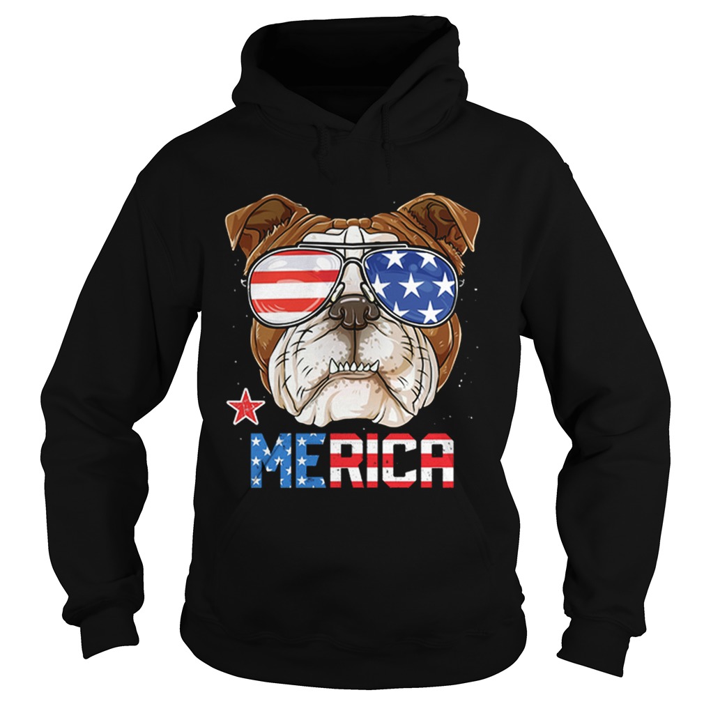 Sunglass Bulldog Merica 4th July independence day American flag Hoodie