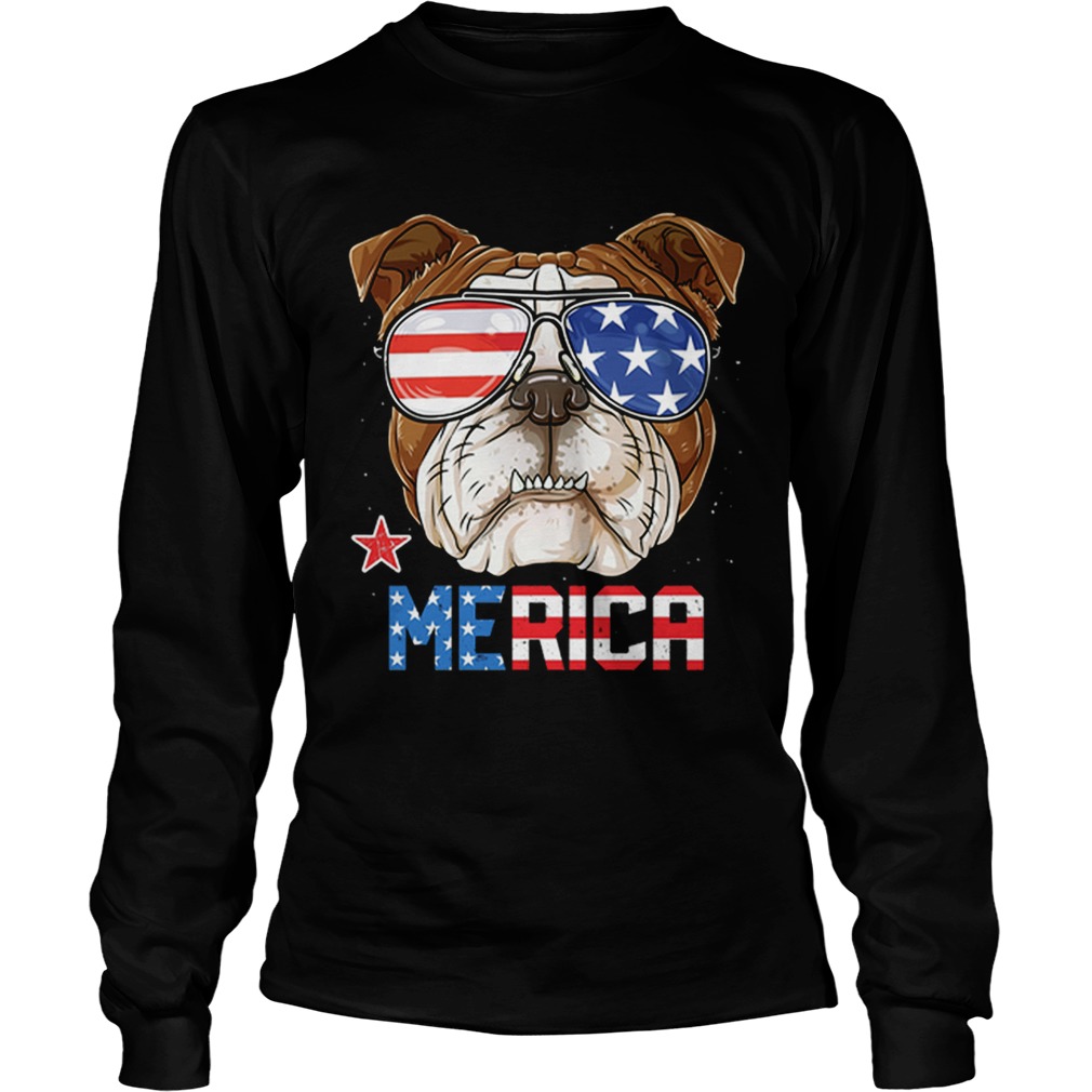 Sunglass Bulldog Merica 4th July independence day American flag LongSleeve