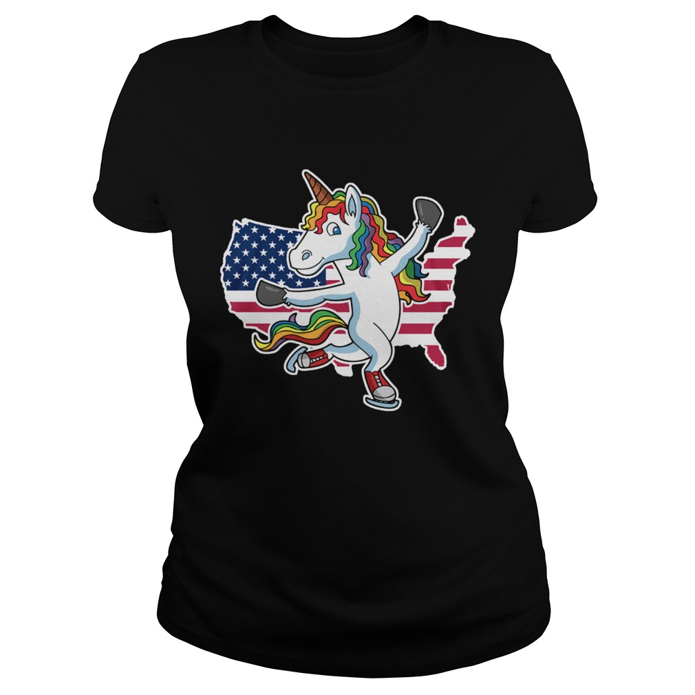 Figure Skating Unicorn American flag Classic Ladies