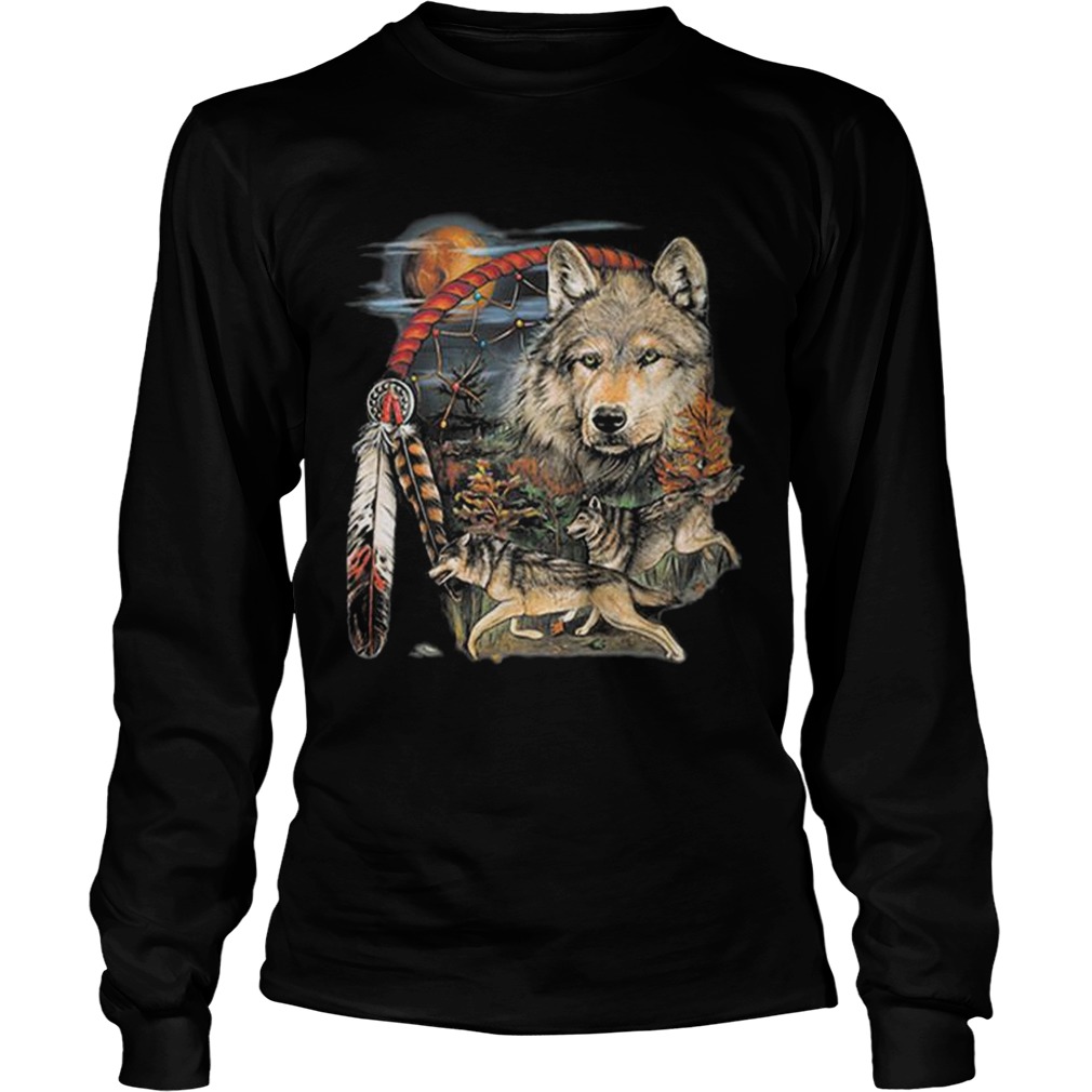 Native American Indian Dream Catcher Wolf Moon Animal Spirit LongSleeve