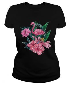 Pink Flamingo Watercolor Hawaiian Flowers Floral  Classic Ladies