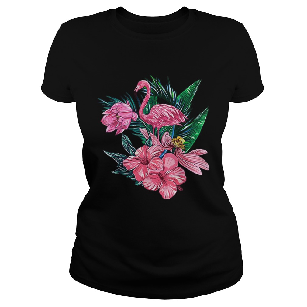 Pink Flamingo Watercolor Hawaiian Flowers Floral Classic Ladies