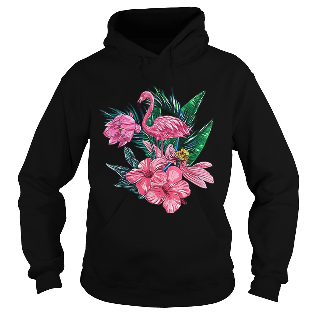 Pink Flamingo Watercolor Hawaiian Flowers Floral Hoodie