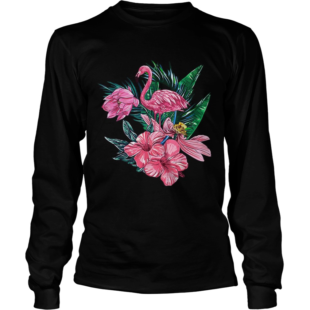 Pink Flamingo Watercolor Hawaiian Flowers Floral LongSleeve