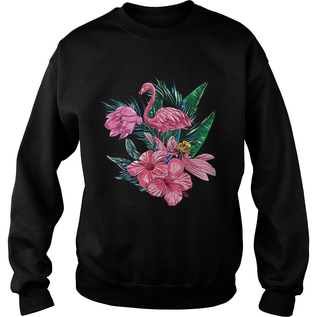 Pink Flamingo Watercolor Hawaiian Flowers Floral Sweatshirt