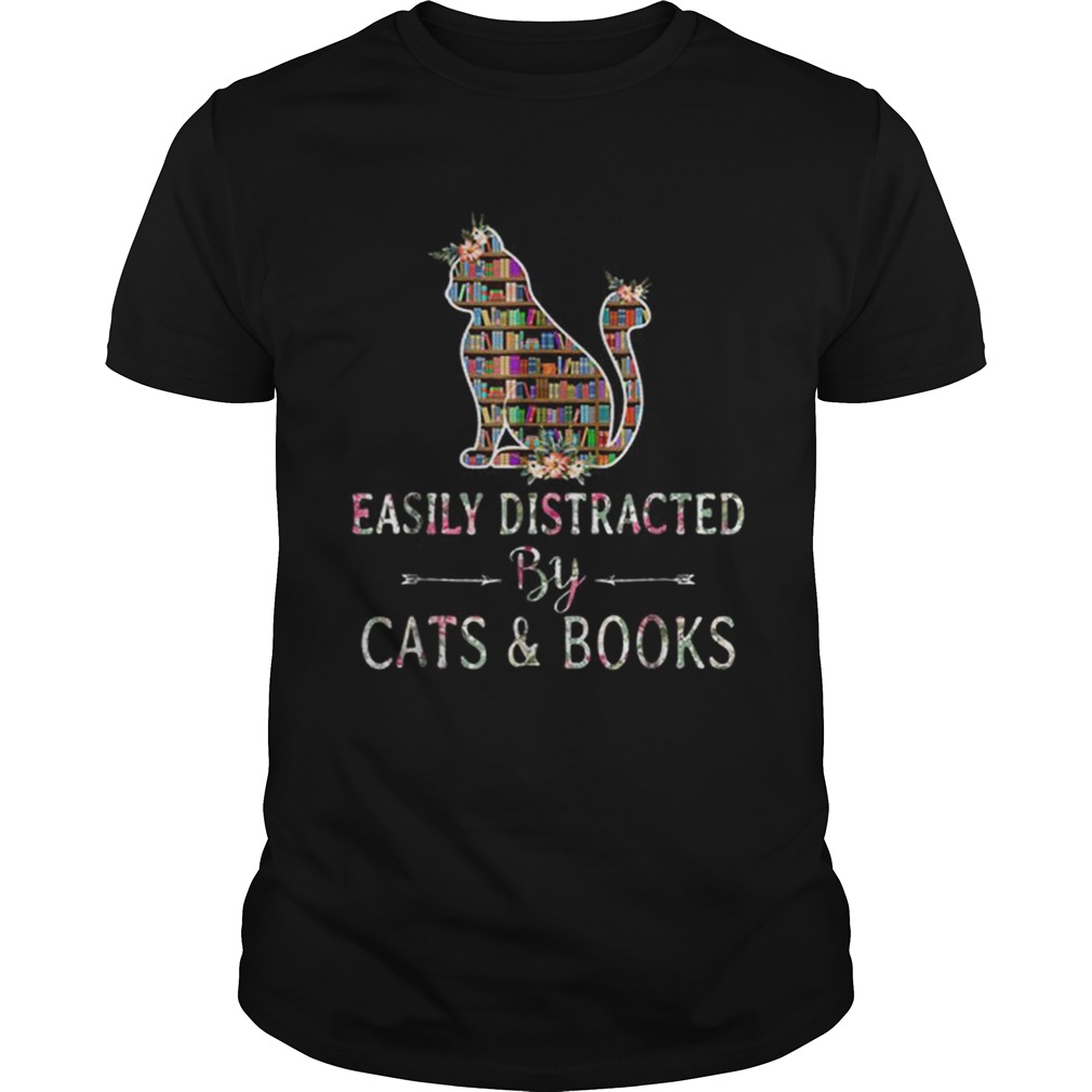 Premium Cat LoverBook LoverEasily Distracted By Cat And Books shirt