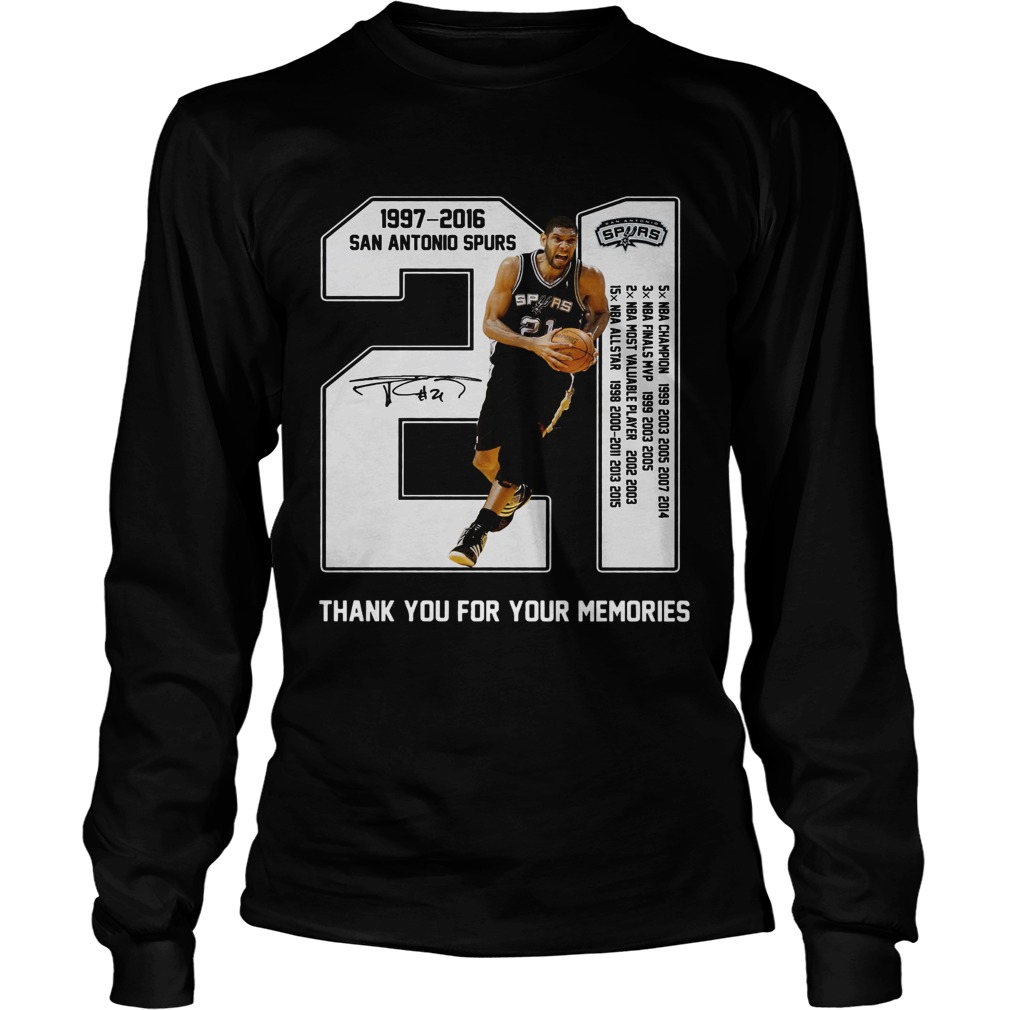 21 Tim Duncan San Antonio Spurs 1997 2016 LongSleeve