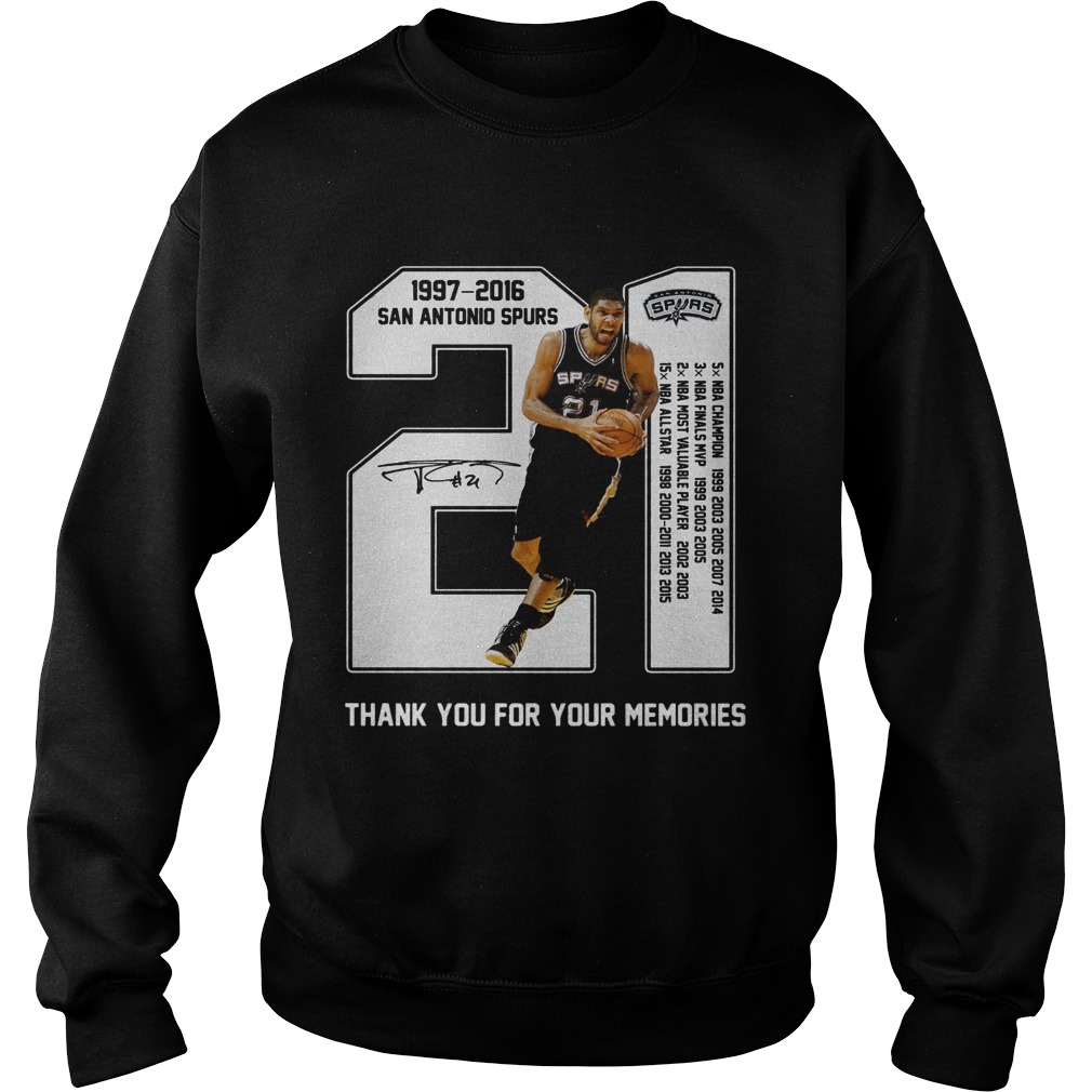 21 Tim Duncan San Antonio Spurs 1997 2016 Sweatshirt