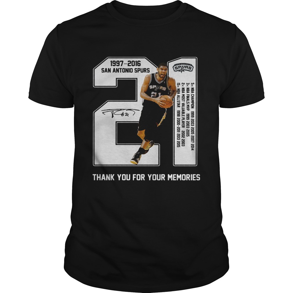 21 Tim Duncan San Antonio Spurs 1997 2016 shirt