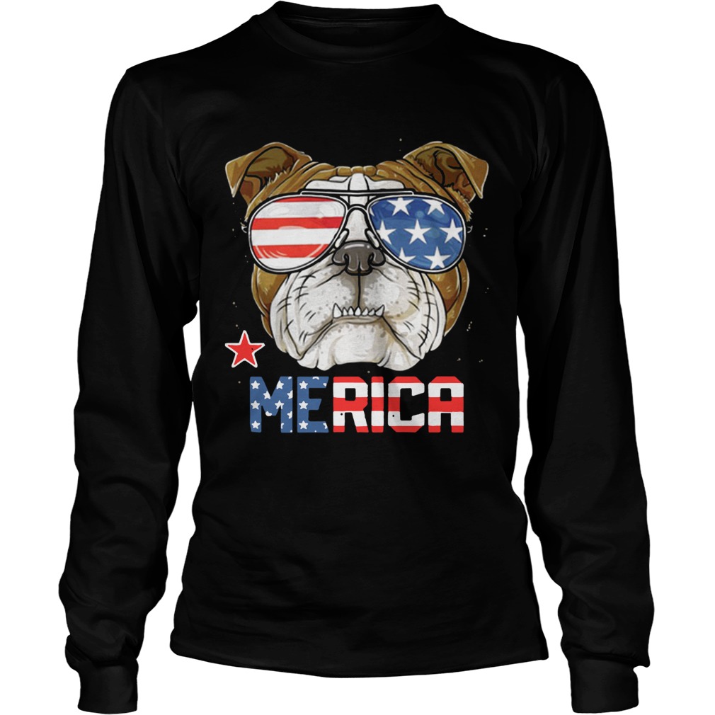 American flag sunglasses Bulldog merica 4th july independence day LongSleeve